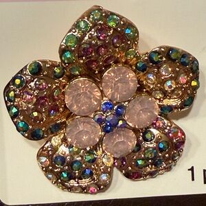 NEW Elegant Sparkly Multicolor Crystal Flower Brooch